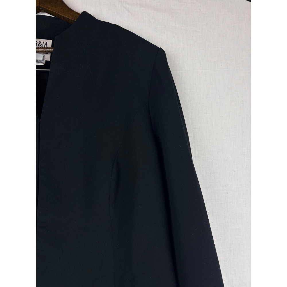 R&M Richards Womens Black Open Front Evening 14P Jacket Beaded Flare Cuff Blazer - Picture 6 of 13